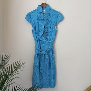 Elizabeth McKay Blue Swirl Scotland Wrap Dress Sz 8